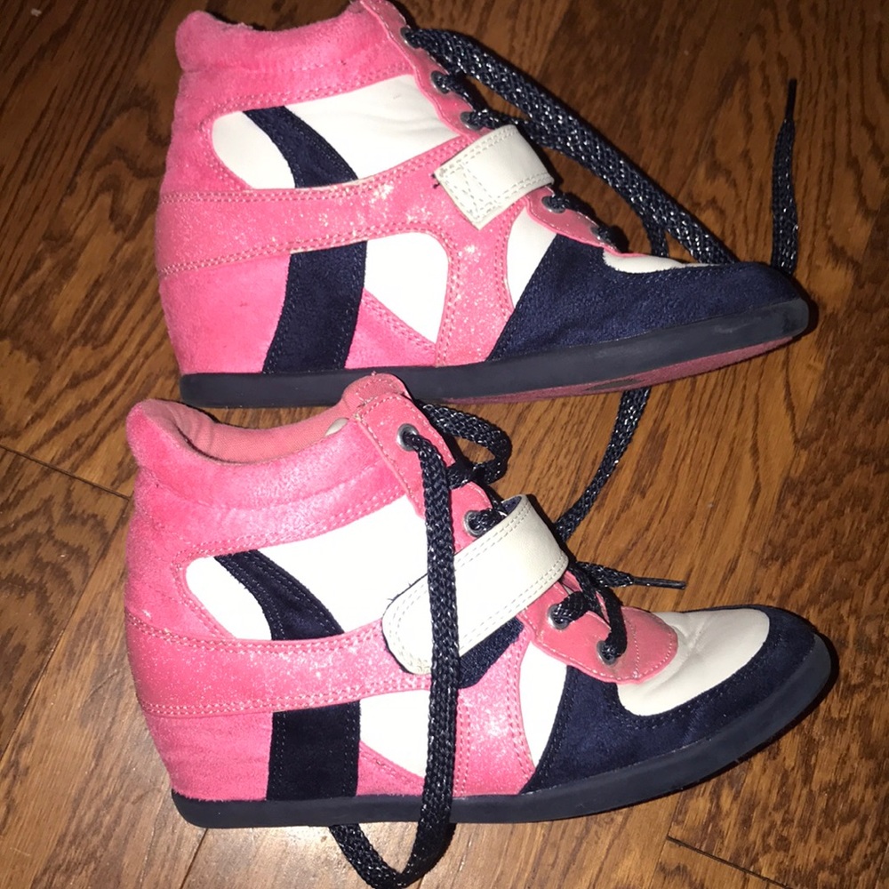 Colorblock wedge hightop tennis shoes
